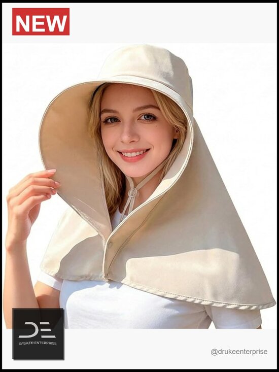 Wide Brim Sun Hat with Neck Flap Shawl UPF 50+ Polyester Adjustable Drawstring main image 6
